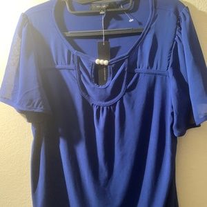 Atelier 29 size L Royal Blue NWT embellished Short Sleeve Top
